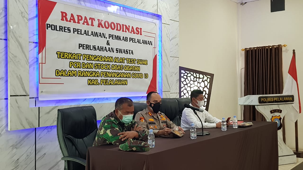 Polres Pelalawan dan Instansi Terkait Gelar Rakor  Tentang Pengadaan Alat Test Swab PCR
