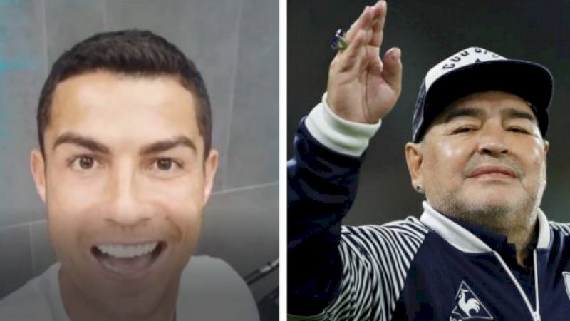 Ronaldo Kirim Ucapan Ultah kepada Maradona Dengan Gaya Tengil