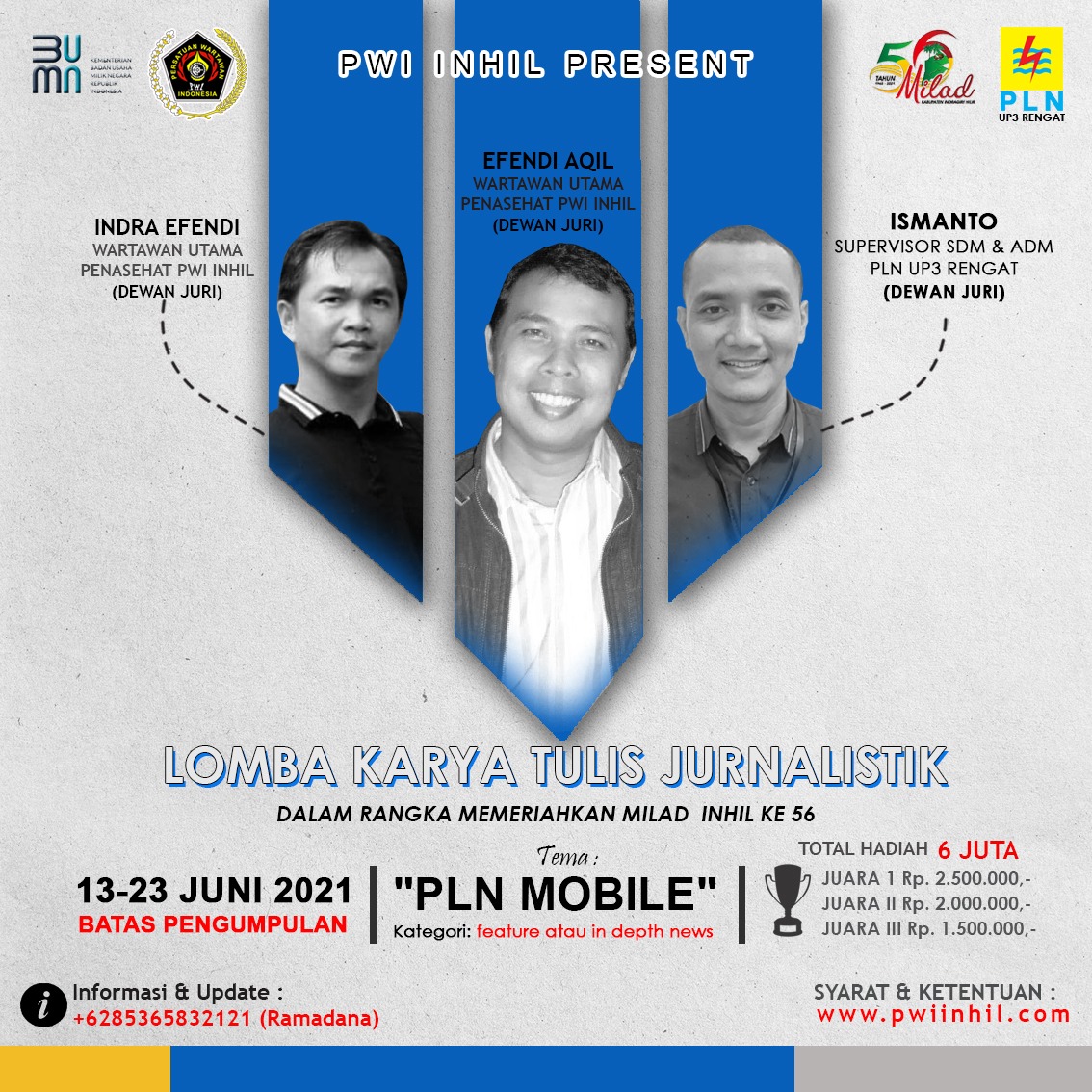 Gelar Lomba Jurnalistik di Milad Inhil, PWI dan PLN Siapkan Hadiah Jutaan Rupiah