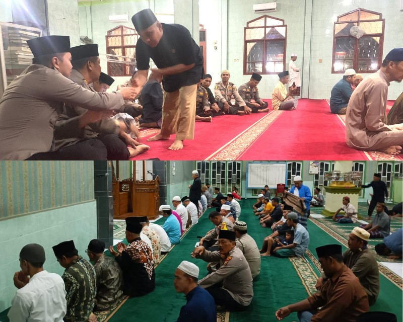 Usai Salat Subuh Berjamaah Personel Polres Kuansing Sampaikan Pesan Pemilu Damai