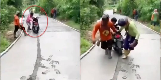 Gak Baca Rambu Hingga Terobos Jalan yang Baru Dibeton, Pemotor Ini Disemprot
