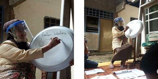 Sungguh Inspiratif, Datangi Rumah Murid yang Tak Punya HP, Guru SD Ini Ngajar Gunakan Baki