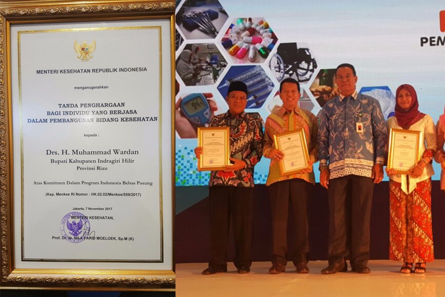 Bupati Inhil Dinobatkan Sebagai Individu Yang Berjasa Terhadap Pembangunan Kesehatan