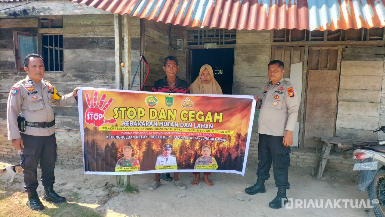 Cegah Karhutla, Polsek TPTM Pasang Spanduk Imbauan Larangan Membakar Lahan