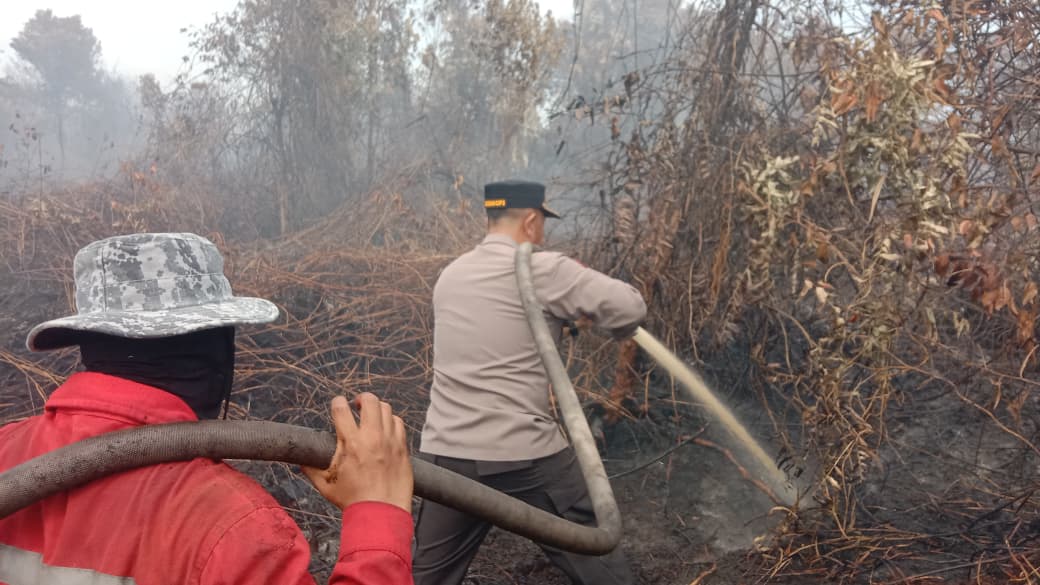 Cegah Api Hidup Lagi, Kapolres Kampar Komandoi Pendinginan Lahan Terbakar di Rimbo Panjang