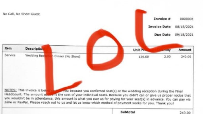 Tak Hadiri Undangan Resepsi Pernikahan, Orang-Orang Dikirimi Tagihan Rp3,4 Juta