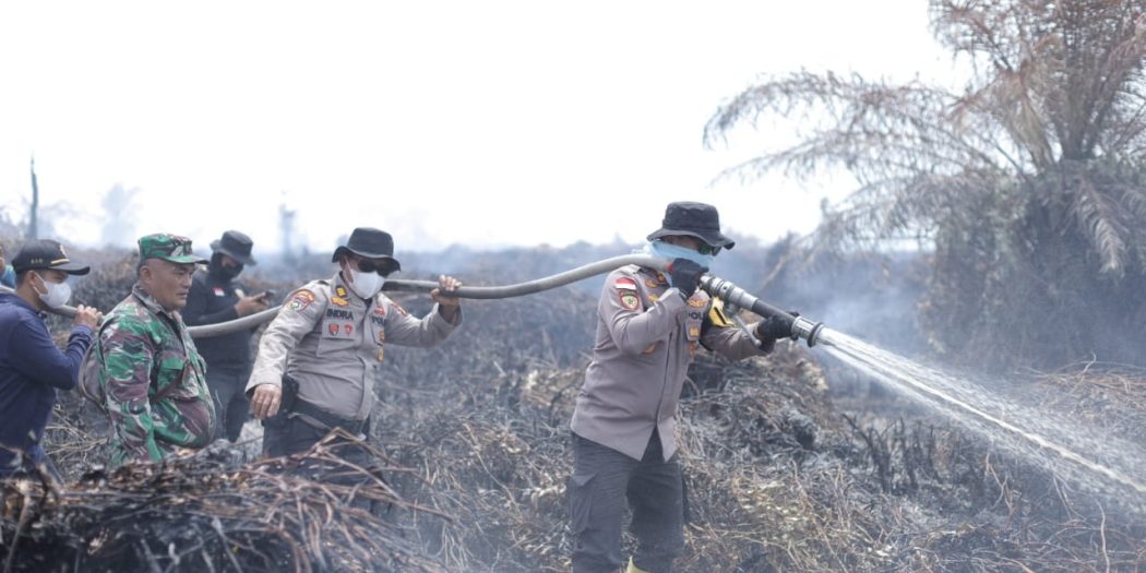 4 Hektare Lahan Gambut Terbakar di Bengkalis, TNI-Polri dan MPA Lakukan Pemadaman