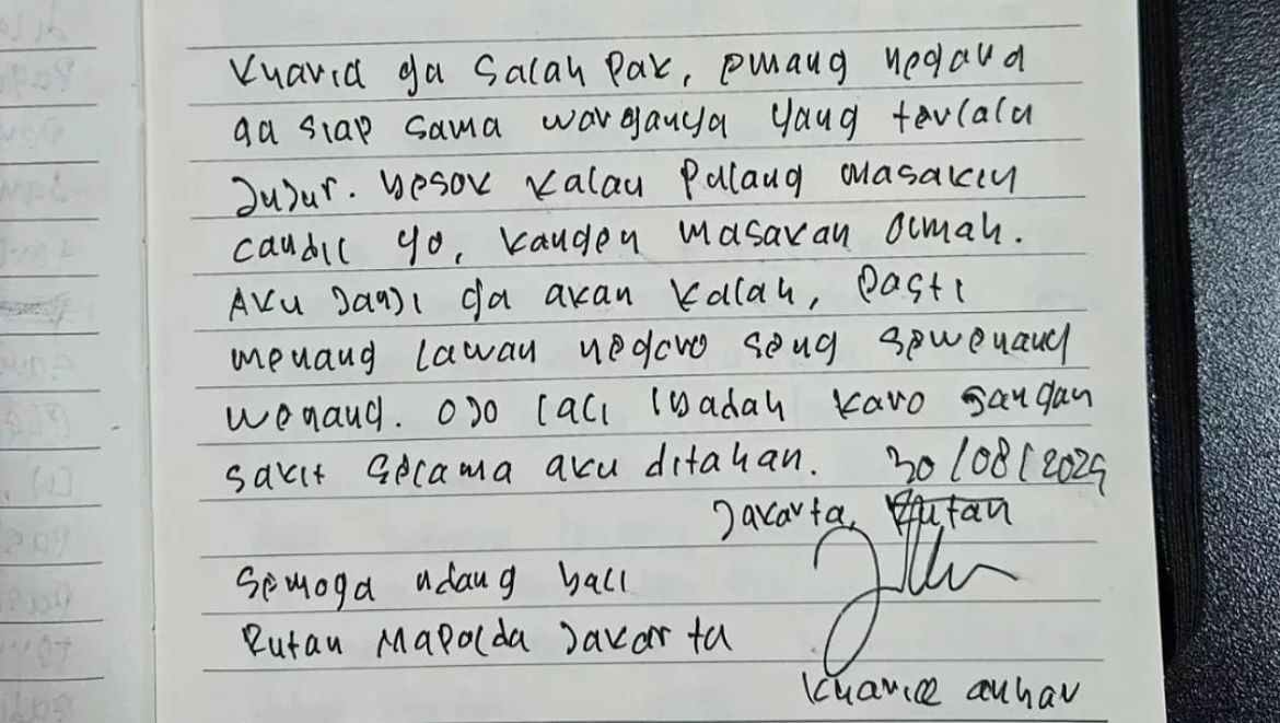 Ditahan di Rutan Polda Metro Jaya, Khariq Tulis Surat Singgung Negara tak Siap Dikritik