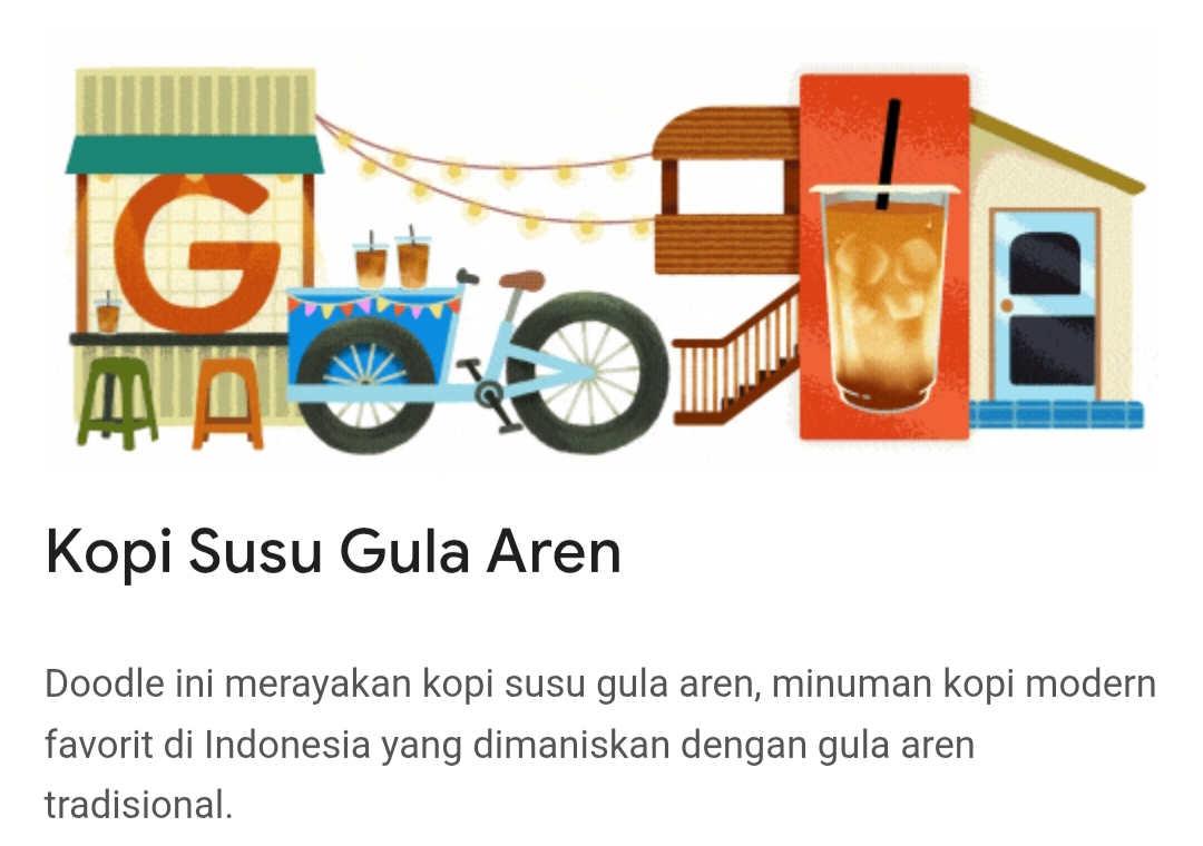 Kopi Susu Gula Aren 'Nampang' di Google Doodle Hari Ini