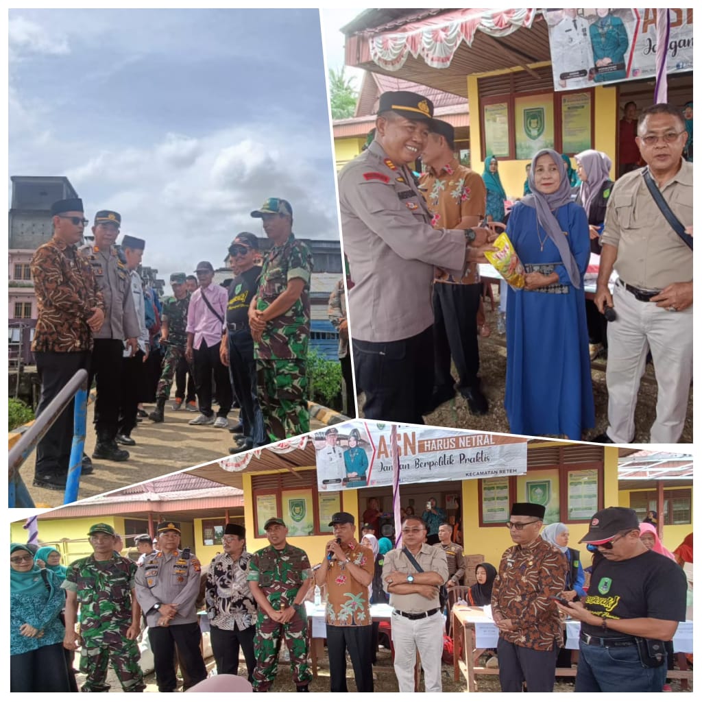 Cooling System Pemilu 2024, Polsek Reteh Pengamanan Kunjungan Pj Bupati Inhil dan Operasi Pasar Murah