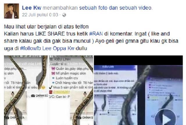 Viral! Pengguna Facebook Tertipu dengan Ular di Dalam Layar Ponsel