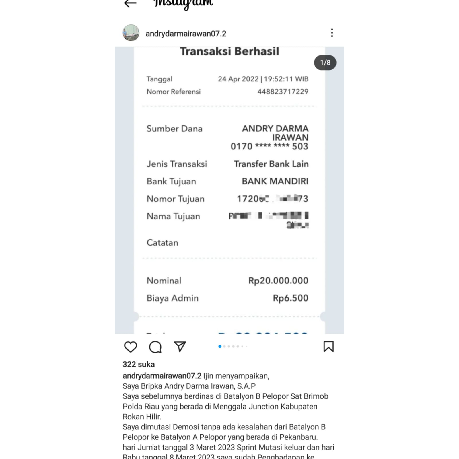 Curhat di Akun Medsos, Diduga Anggota Brimob di Riau Sesalkan Mutasi Hingga Bongkar Transfer Ratusan Juta