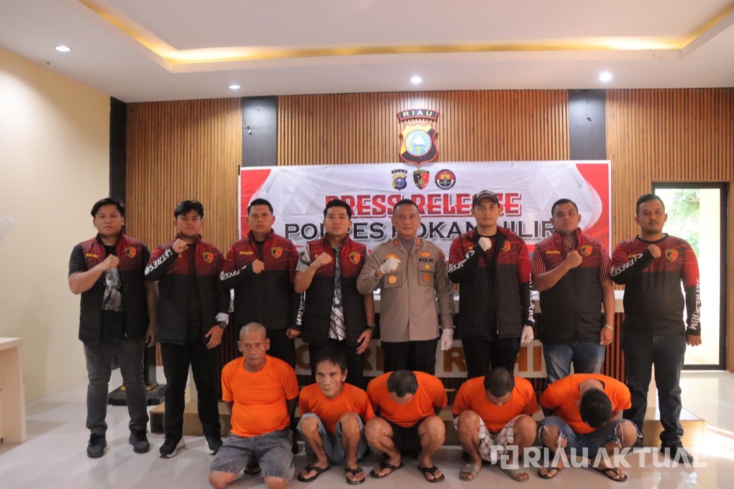 Polres Rokan Hilir Amankan Lima Orang Perambahan dan Pembakaran Hutan, Dua Alat Berat Diamankan