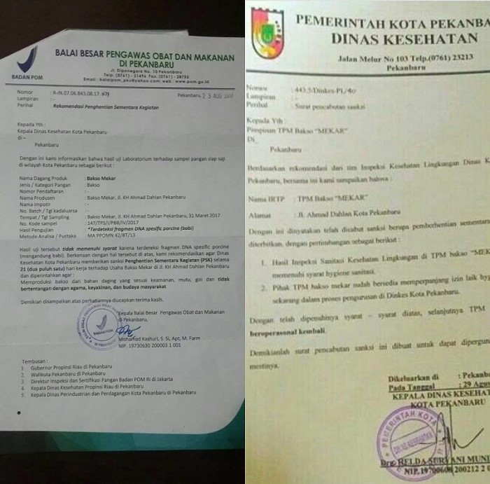 Duh ! Pemko Pekanbaru izinkan Bakso Mekar jualan, ini kata BPPOM