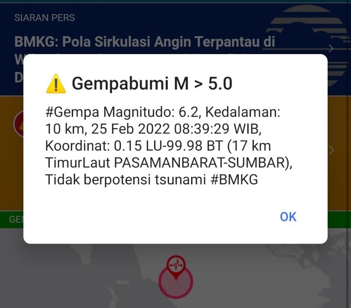 BMKG: Gempa di Pasaman Barat Terjadi Dua Kali