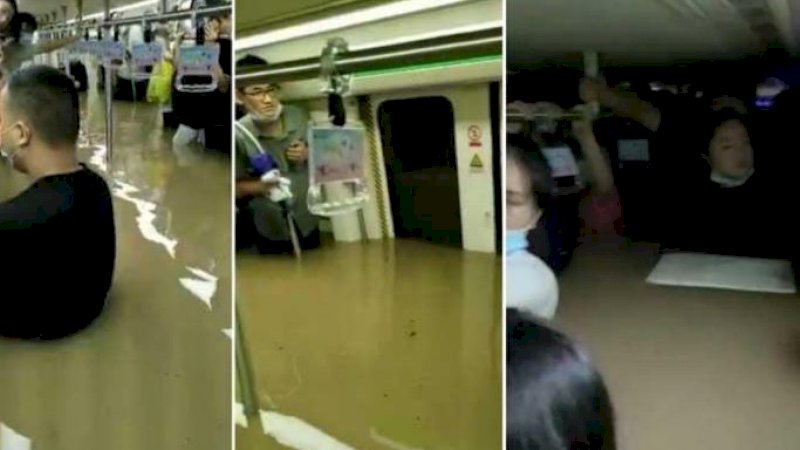 Detik-Detik Menakutkan Banjir Stasiun Kereta Bawa Tanah Tiongkok