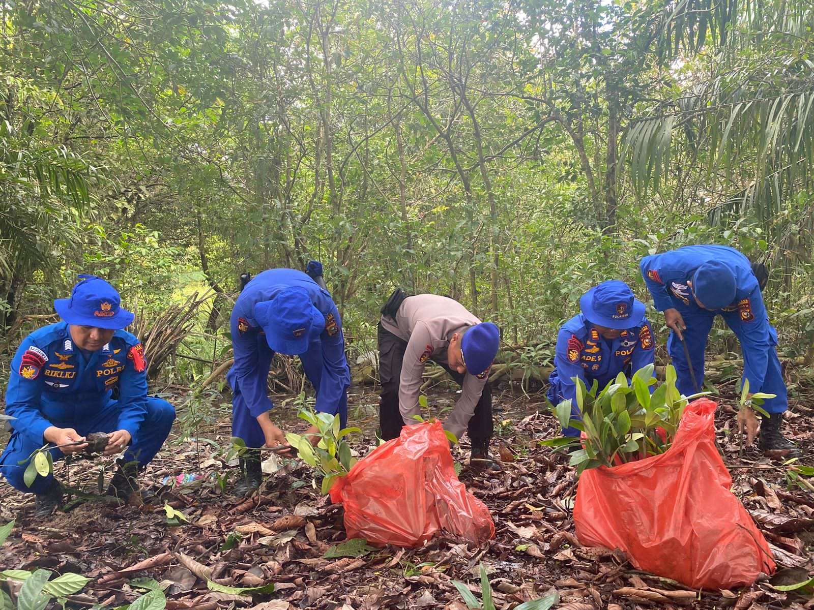 Polair Polres Pelalawan Tanam Mangrove untuk Cegah Pesisir Pantai dari Abrasi