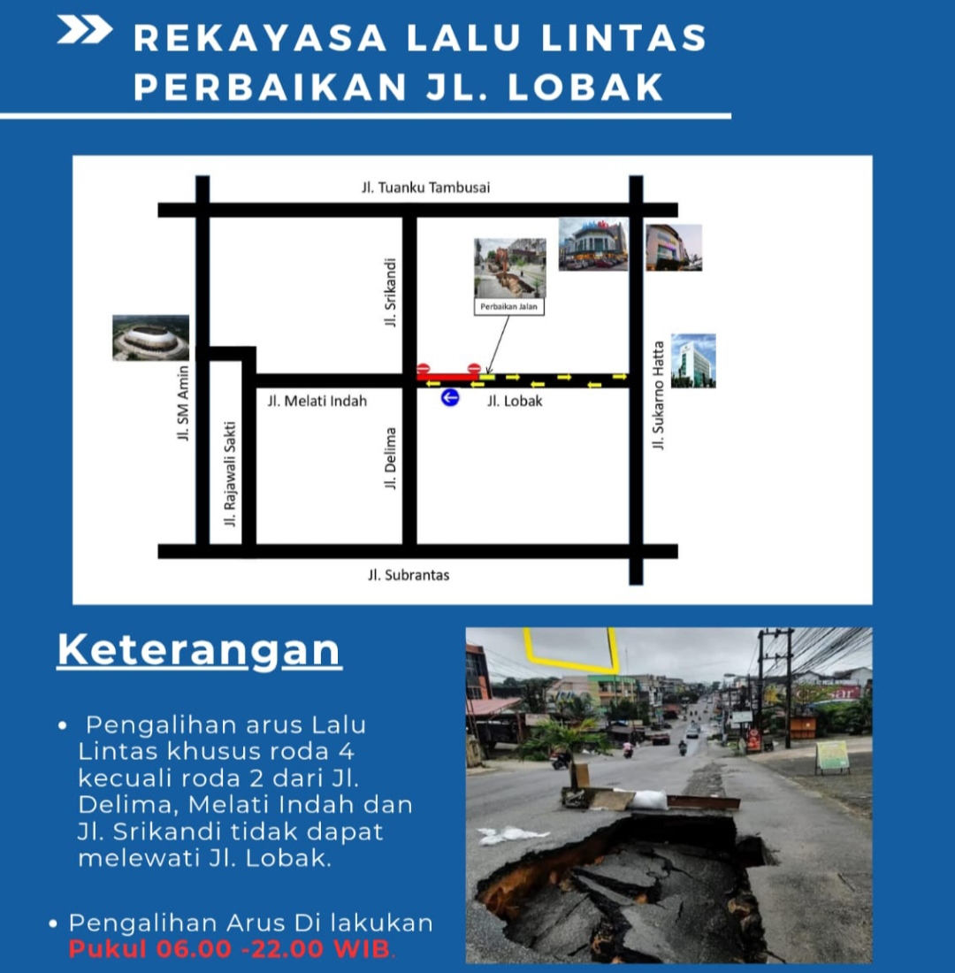 Perbaikan Jalan Amblas, Jalan Lobak Diberlakukan Satu Arah Mulai Besok