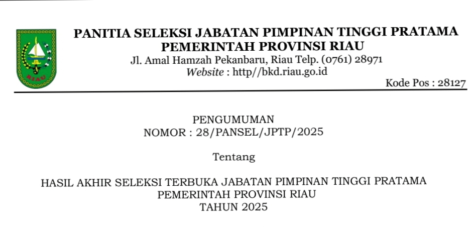 Tiga Besar Hasil Seleksi Terbuka Jabatan PTP Diumumkan, 5 OPD Kosong