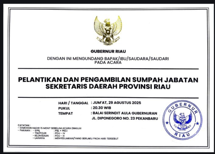 Jumat Malam Gubri Lantik Syahrial Abdi Jadi Sekdaprov Riau