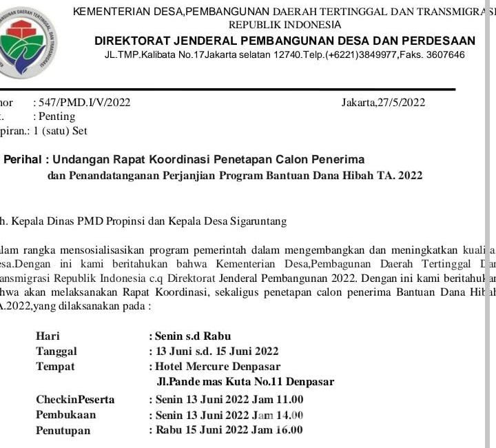 Waspada, Surat Bodong Bantuan Dana Hibah dari Kemendes Beredar di Kuansing