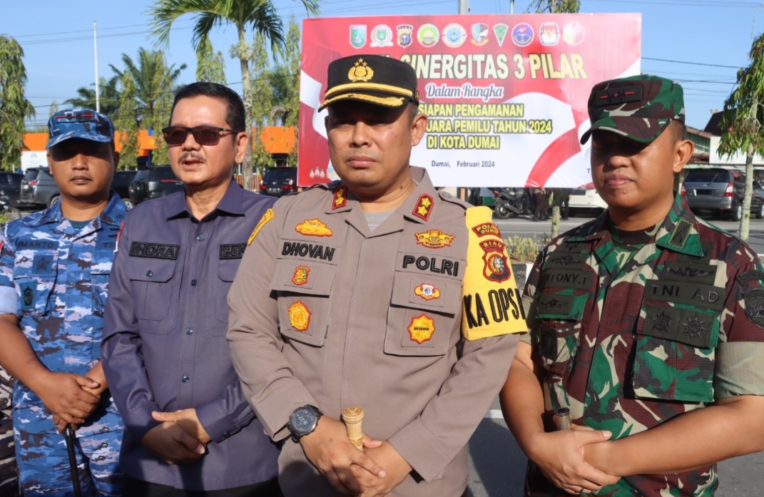 Polres Dumai Gelar Apel Sinergitas 3 Pilar Jelang Pemilu 2024
