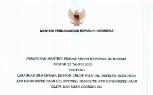 Inilah Permendag 22/2022 tentang Larangan Ekspor Minyak Goreng dan Bahan Baku